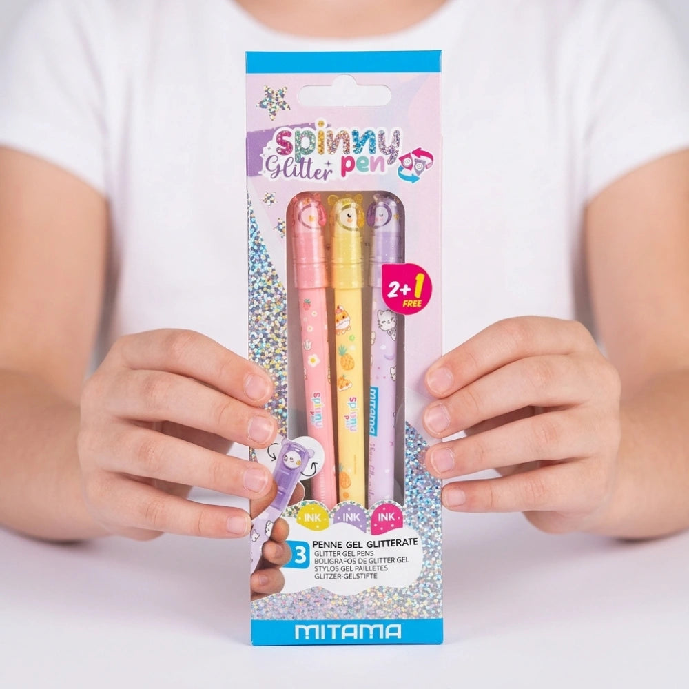 Mitama Spinny penne glitterate, confezione da 3