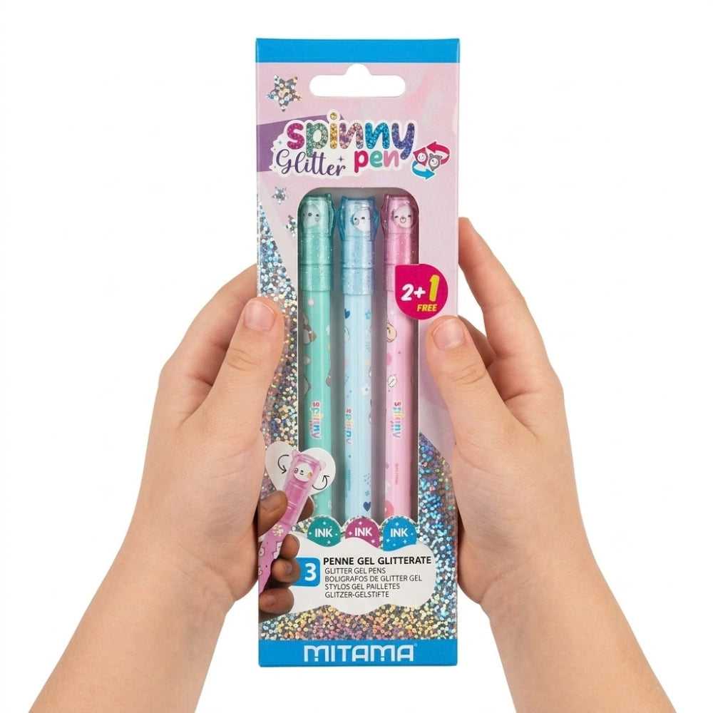 Mitama Spinny penne glitterate, confezione da 3