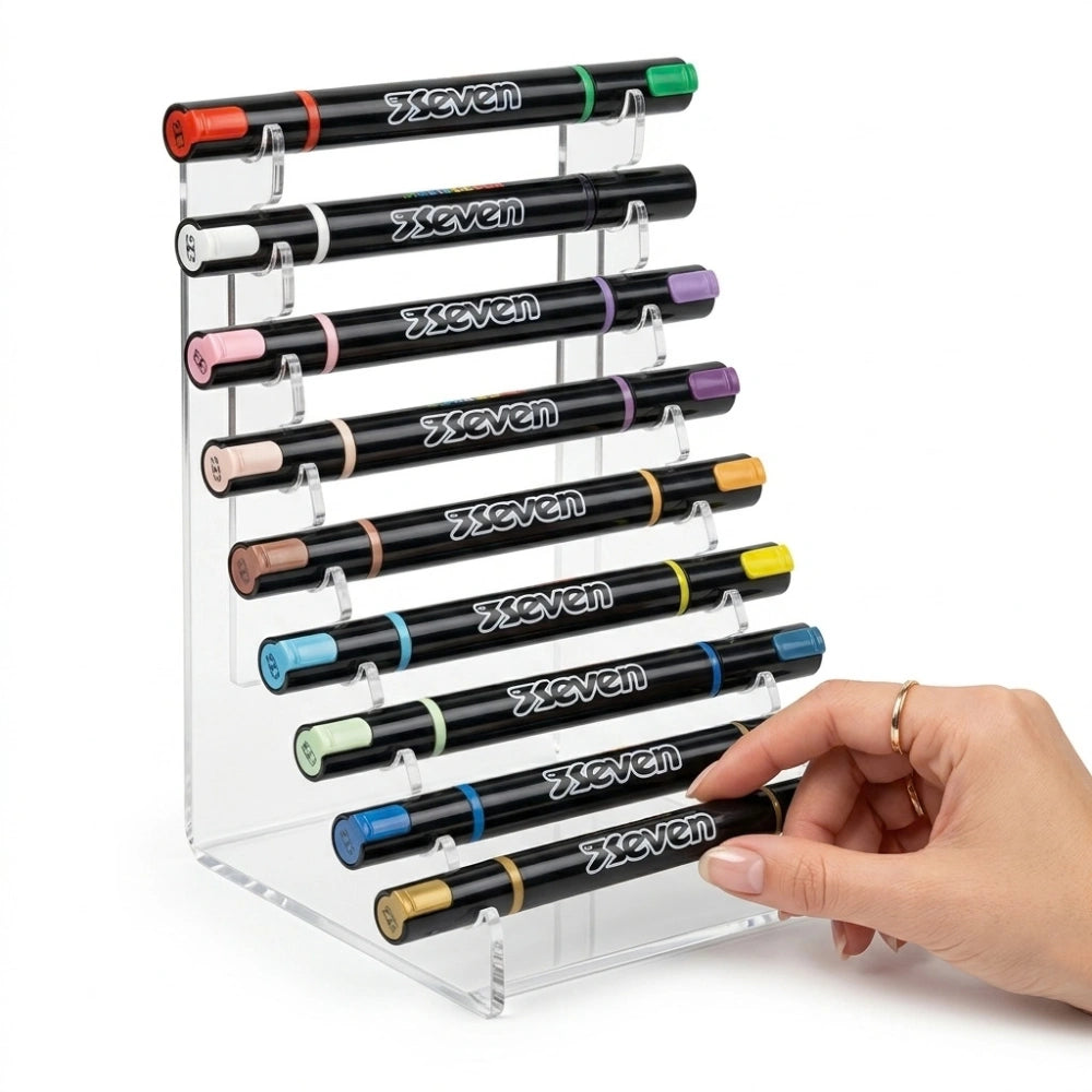 Espositore Seven The Double Pro in plexiglass con 9 pennarelli acrilici, 18 colori