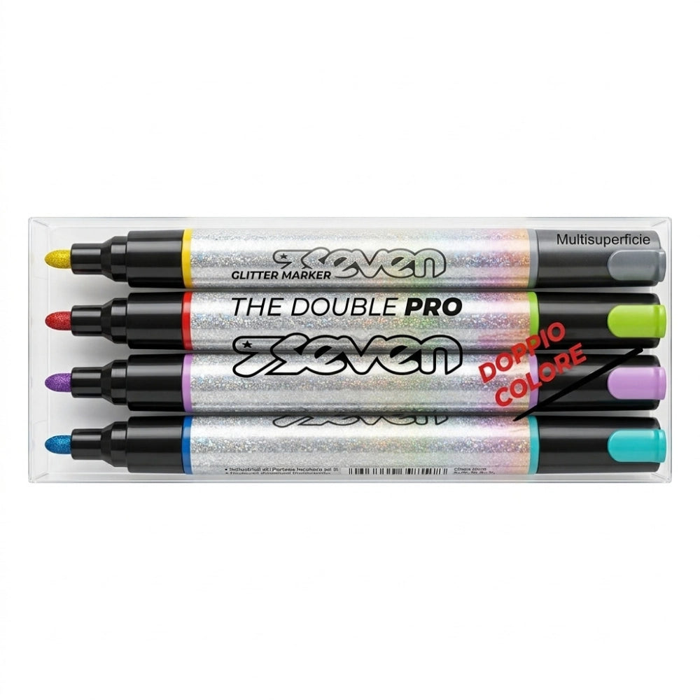 Pennarelli glitter Seven doppia punta multisuperficie, set 4 pezzi
