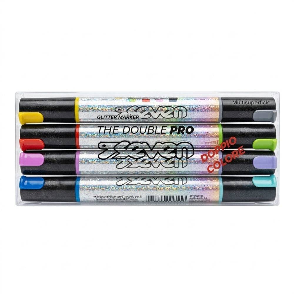 Pennarelli glitter Seven doppia punta multisuperficie, set 4 pezzi