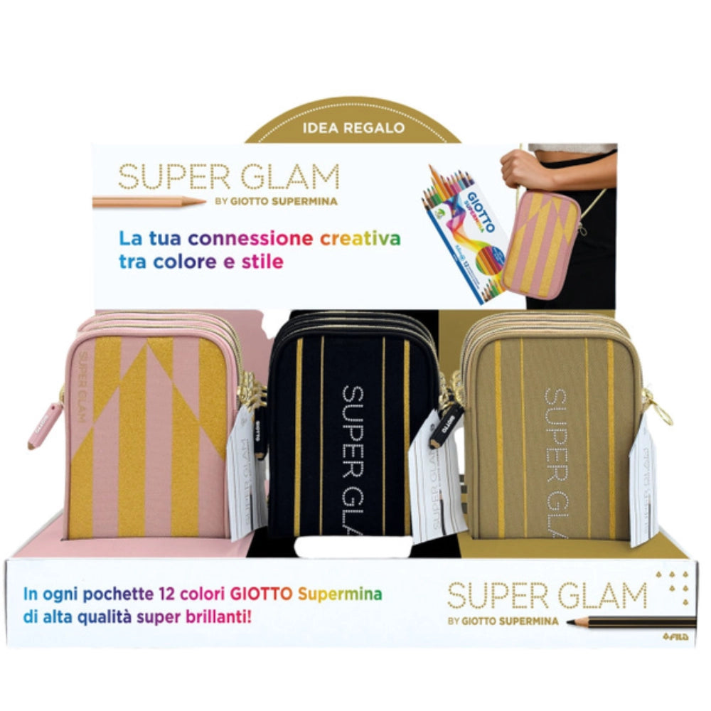 Giotto Supermina Set 12 Pastelli a Colori con Pochette Glamour Assortita