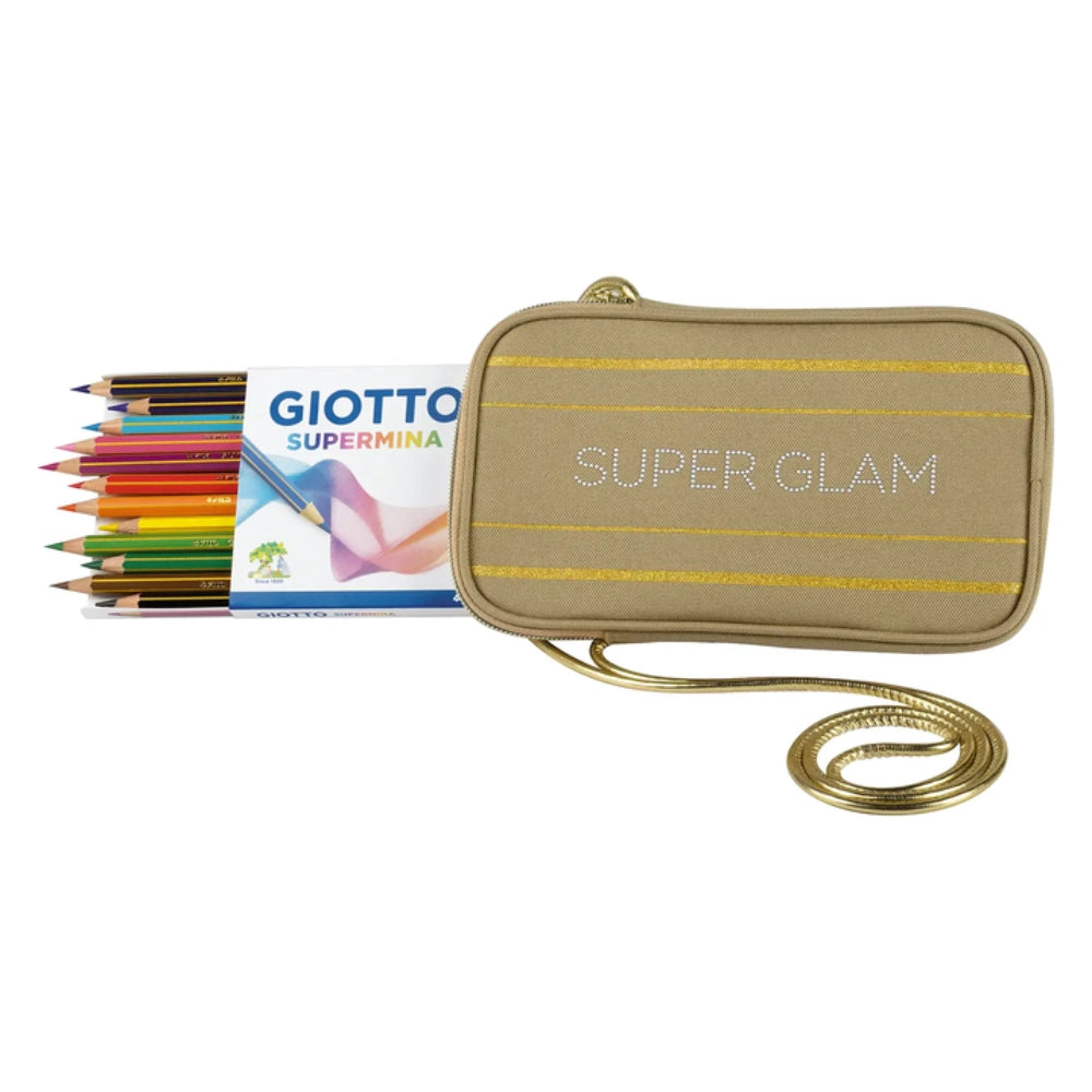 Giotto Supermina Set 12 Pastelli a Colori con Pochette Glamour Assortita