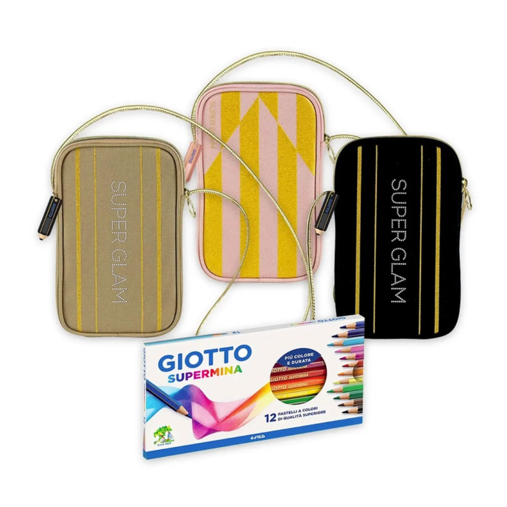 Giotto Supermina Set 12 Pastelli a Colori con Pochette Glamour Assortita