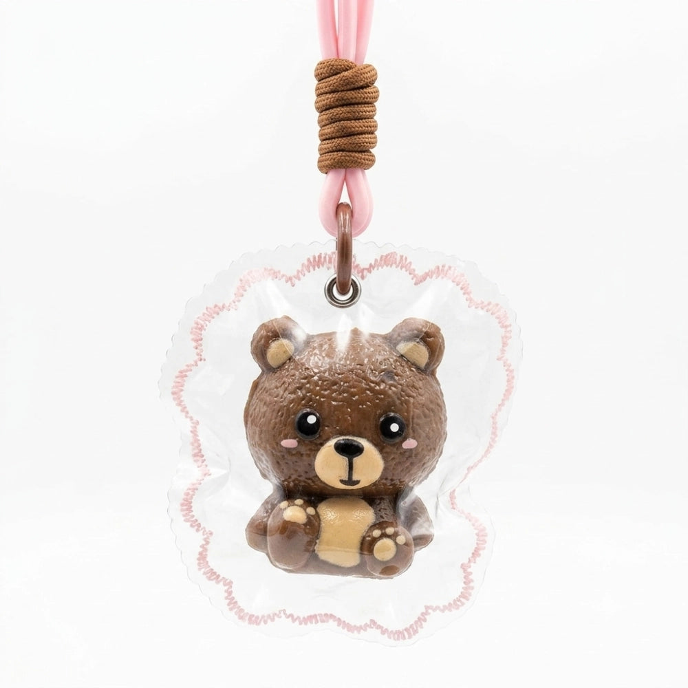 Portachiavi Squishy JellyPop I-Total Orsetto marrone con cordino rosa
