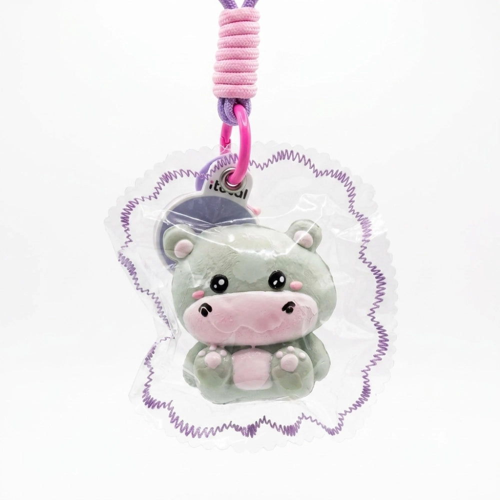 Portachiavi Squishy JellyPop I-Total Ippopotamo verde menta con cordino rosa e viola
