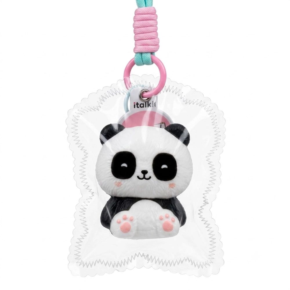 Portachiavi Squishy JellyPop I-Total Panda bianco e nero con cordino turchese e rosa