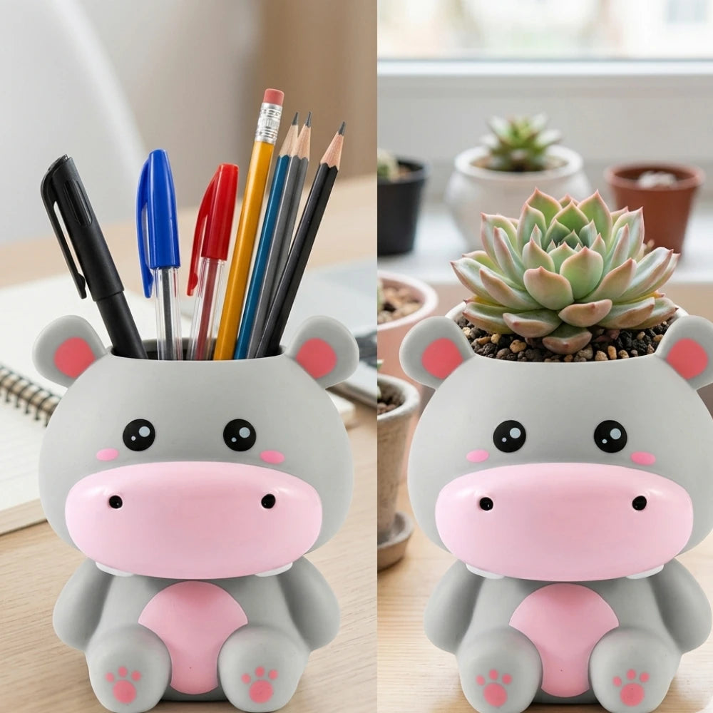 Portapenne 3D Hippo iTotal — Ippopotamo Kawaii Grigio e Rosa