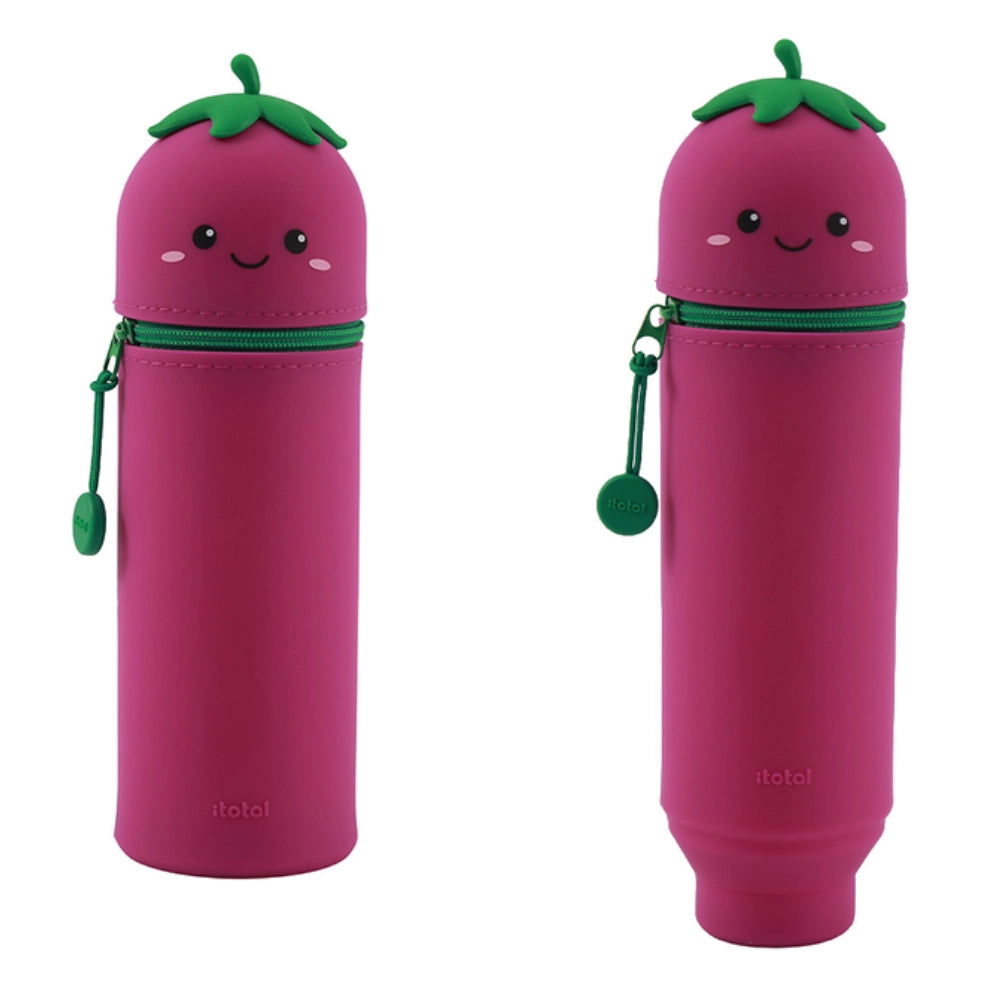 Astuccio silicone kawaii I-Total Fresh Fruit Melanzana fucsia chiuso e aperto