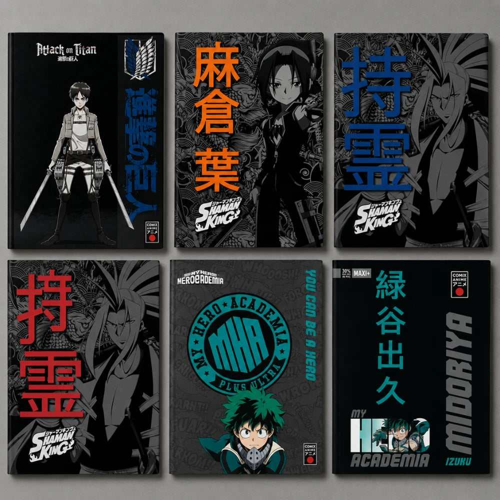 Set 8 Quaderni Anime Manga Comix – Jujutsu Kaisen, My Hero Academia, Naruto, Attack on Titan e Shaman King