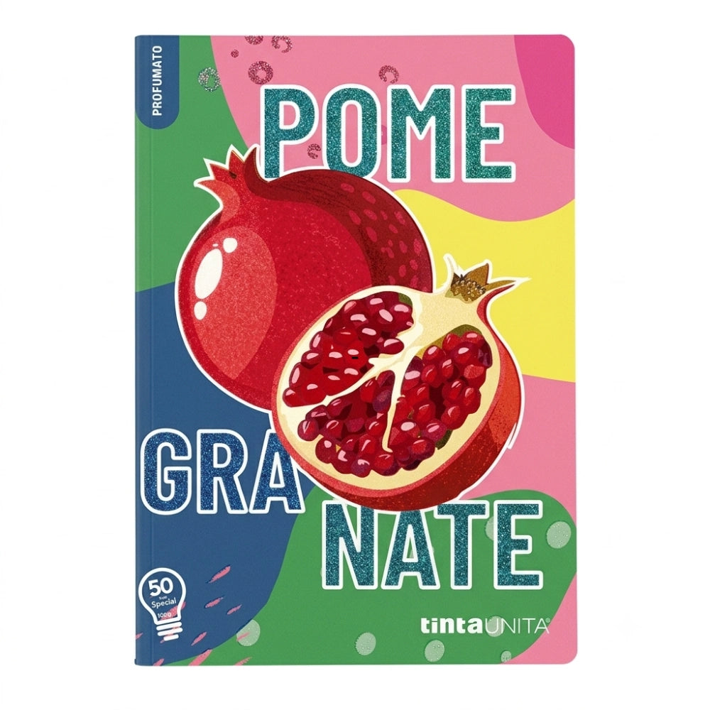 Quaderno profumato TintaUNITA copertina Blueberry — glitter in rilievo, quadretti 5mm con margine