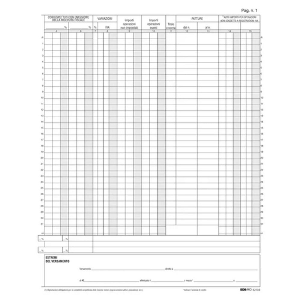 Registro IVA Corrispettivi 31x24,5 cm – 15 Pagine Numerate – Edipro E2103