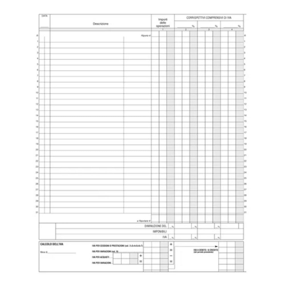 Registro IVA Corrispettivi 31x24,5 cm – 15 Pagine Numerate – Edipro E2103