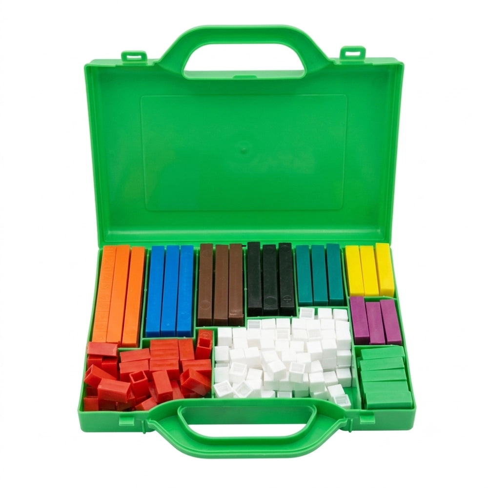 Valigetta CWR aperta con 200 regoli colorati Numeri in Colore — 10 colori e misure diverse