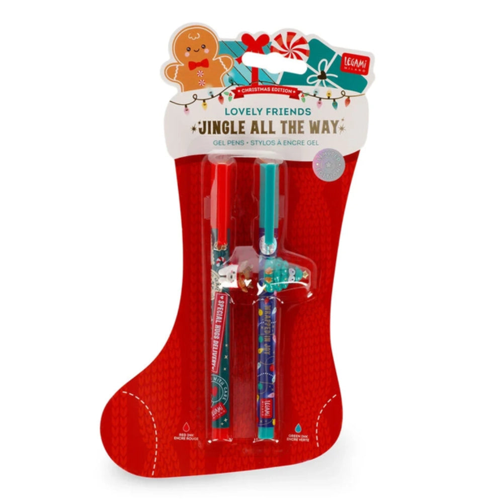 Confezione a calza natalizia del set di 2 penne gel Legami Lovely Jingle All the Way
