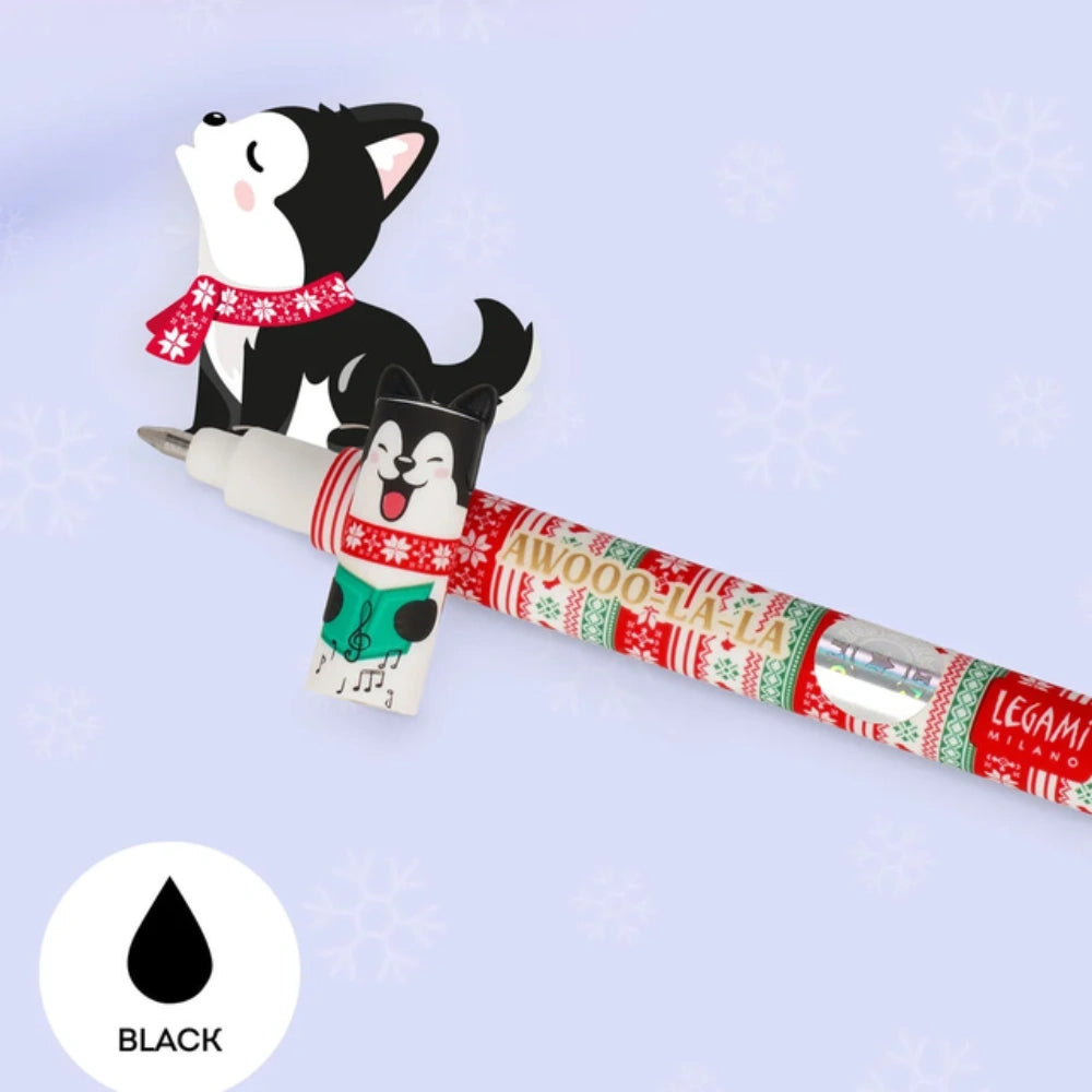 Mini penna cancellabile Legami Dream Peaks tricheco con inchiostro blu e cappellino rosso
