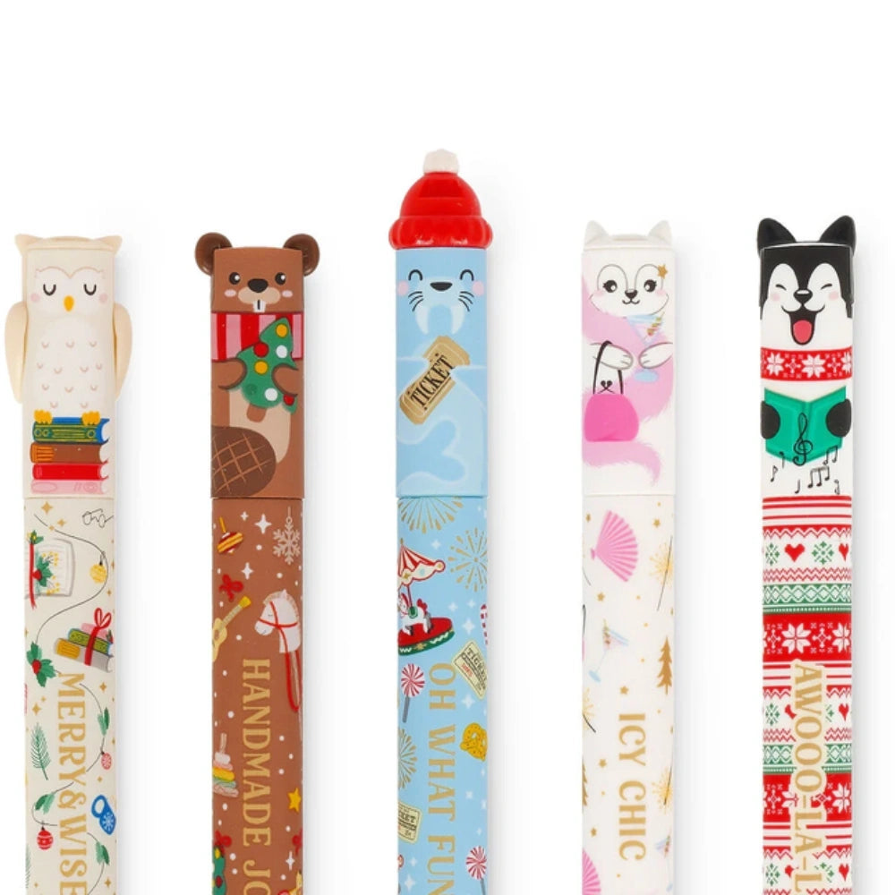 Mini penna cancellabile Legami Dream Peaks volpe artica con inchiostro rosa e sciarpa rosa
