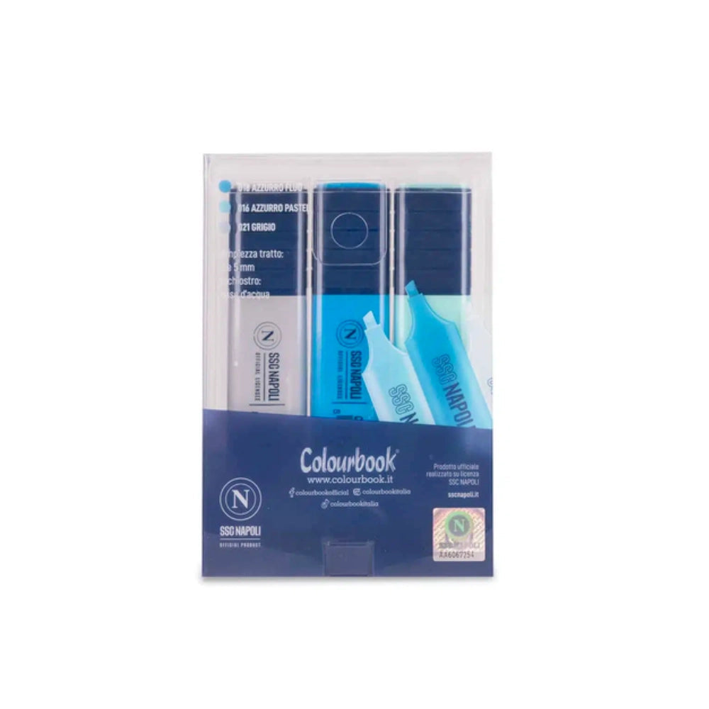 Confezione set evidenziatori SSC Napoli Colourbook Iris retro con dettagli colori e punta 5mm