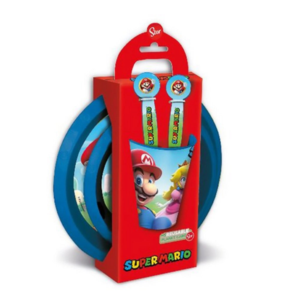 Set Pappa Super Mario Bros 5 Pezzi – Piatti, Posate e Bicchiere