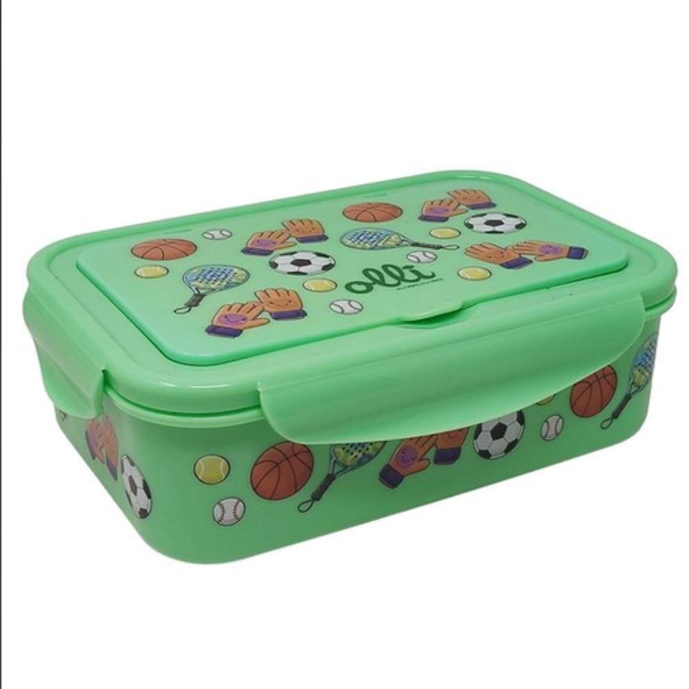 Set Pappa Olli Kids Sports chiuso - lunch box verde menta con pattern sport kawaii calcio basket tennis e logo Olli