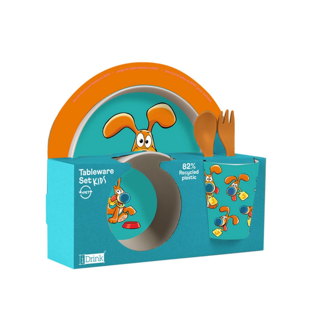 Set Pappa RPET Kids J The Dog I-Total – Bicchiere, Ciotola, Piattino e Posate