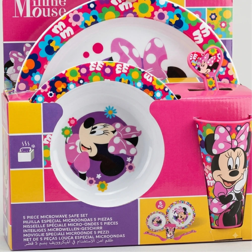 Set pappa Minnie Mouse Disney 5 pezzi completo – piatto piano, piatto fondo, bicchiere e 2 posate rosa viola