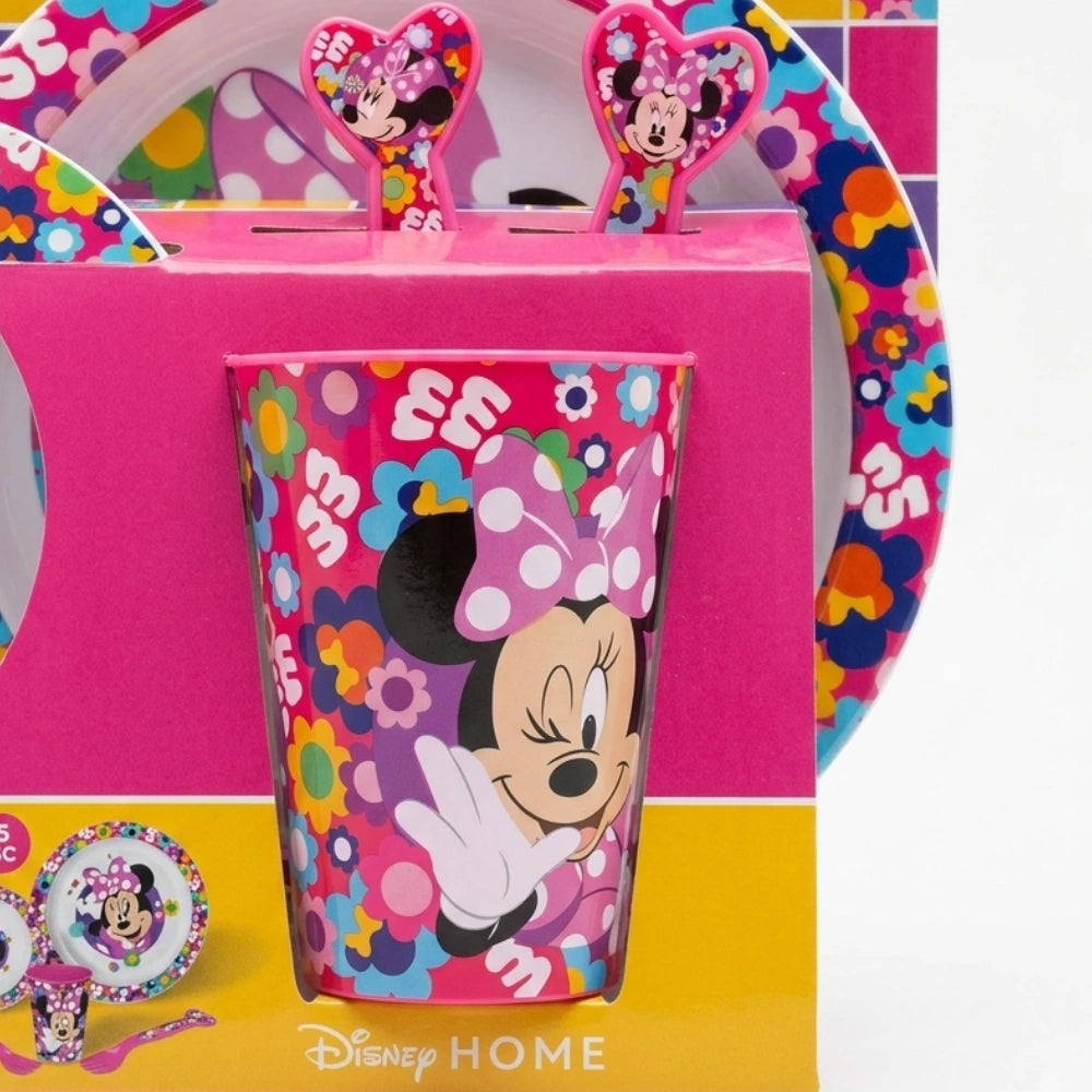 Bicchiere e posate set pappa Minnie Mouse – manico a cuore con Minnie fiori colorati