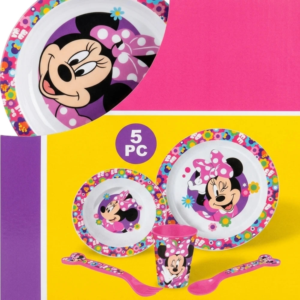 Set pappa Minnie Mouse 5 pezzi – piatto piano, piatto fondo con Minnie fiori e pois