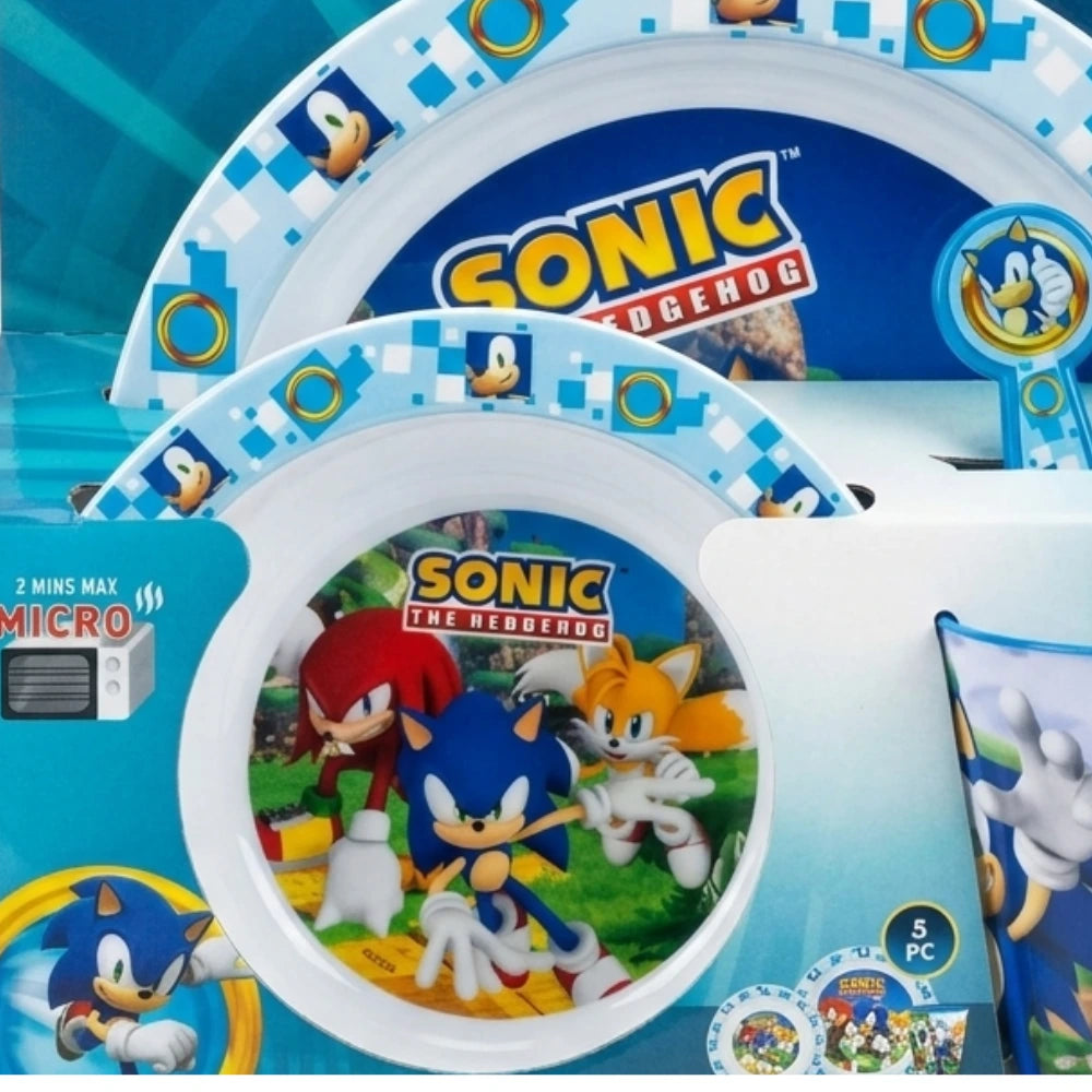 Set pappa Sonic The Hedgehog – piatto fondo con Sonic, Knuckles e Tails e piatto piano con logo Sonic
