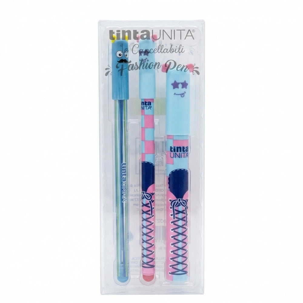 Penne Cancellabili Tinta Unita Fashion + 3 Refill Blu – Gift Pack