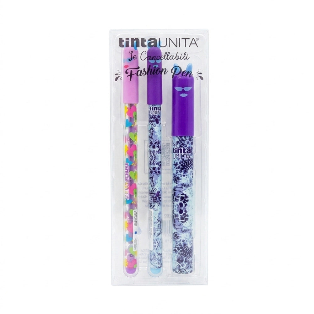 Penne Cancellabili Tinta Unita Fashion + 3 Refill Blu – Gift Pack