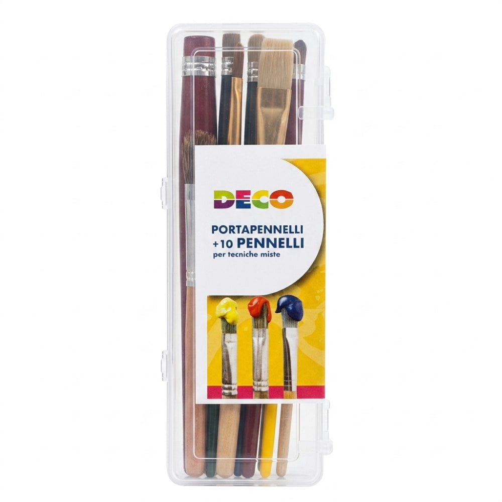 Set 10 Pennelli Tecniche Miste con Portapennelli – Fusto Lungo
