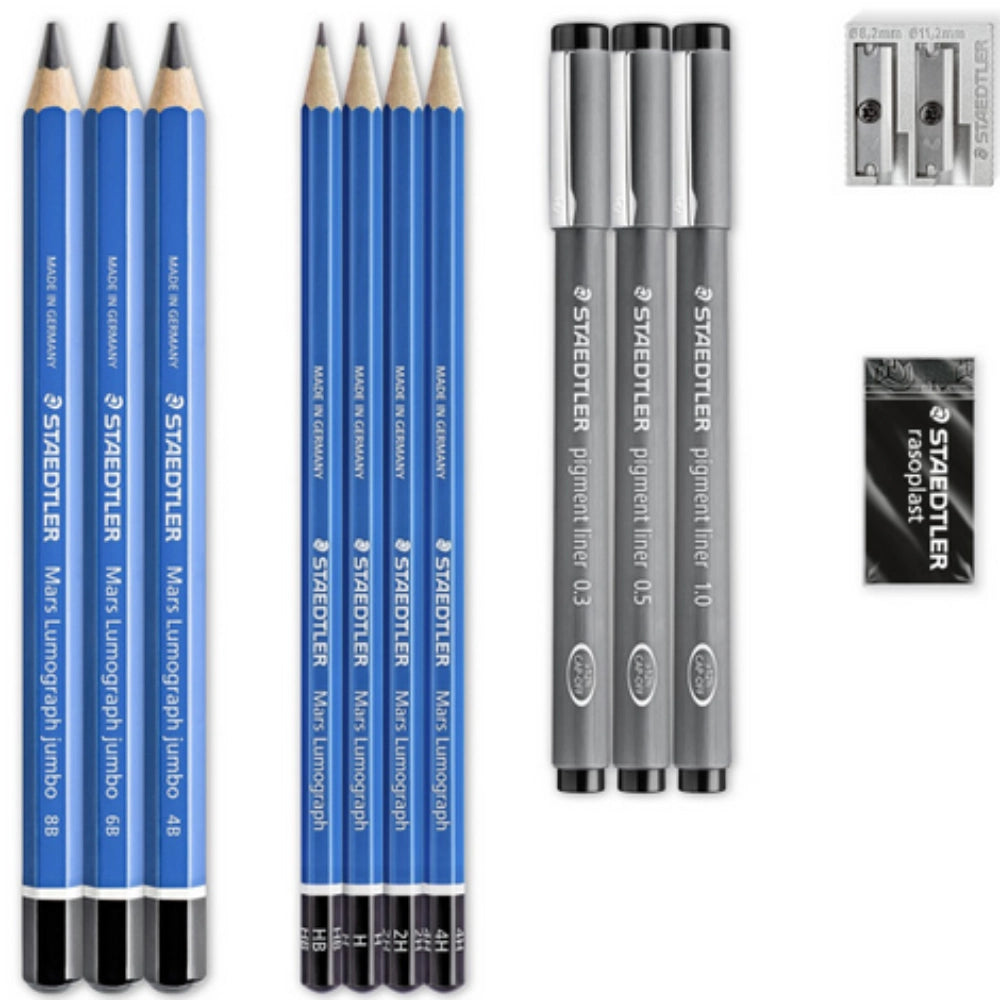Set Sketch Staedtler 12 Pezzi - Matite Grafite, Gomma e Temperino per Disegno Tecnico