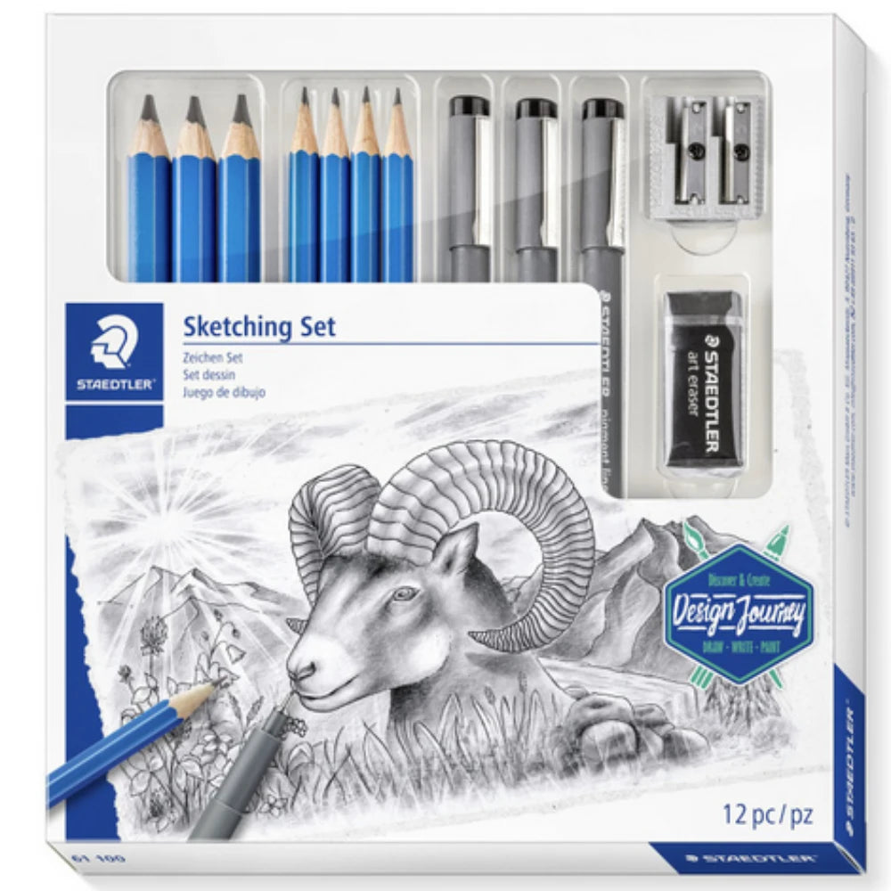 Set Sketch Staedtler 12 Pezzi - Matite Grafite, Gomma e Temperino per Disegno Tecnico