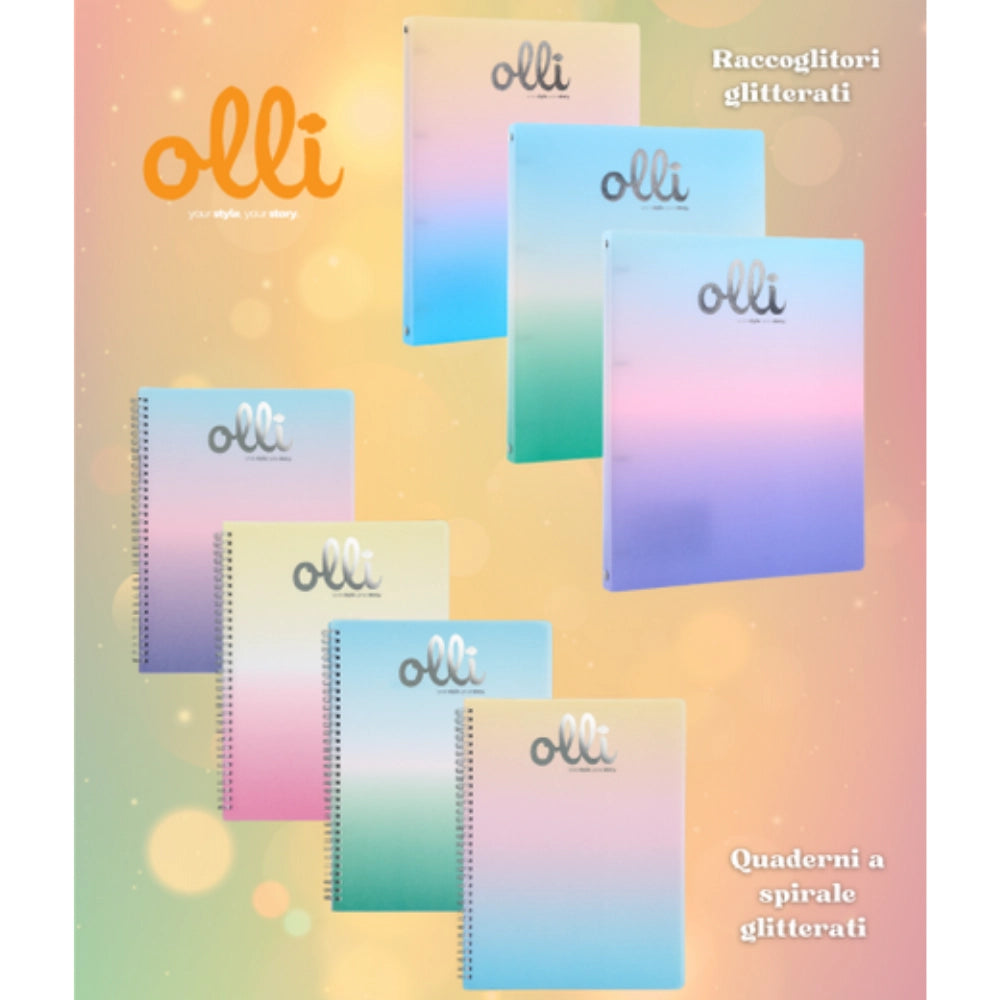 quaderni spiralati glitterati Olli a righe disponibli da cartoleria claudio a giugliano napoli