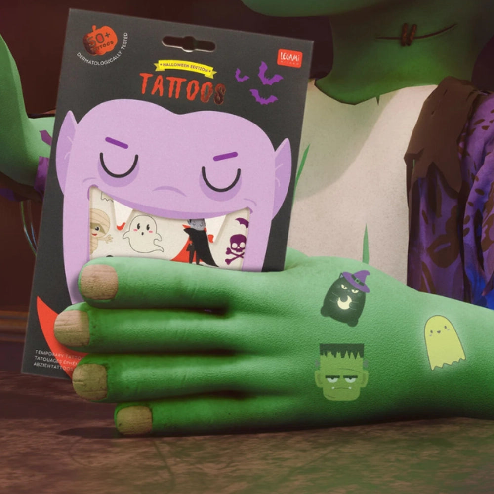 Tatuaggi Temporanei Halloween Legami – 50+ Tattoo Brillano al Buio 🎃