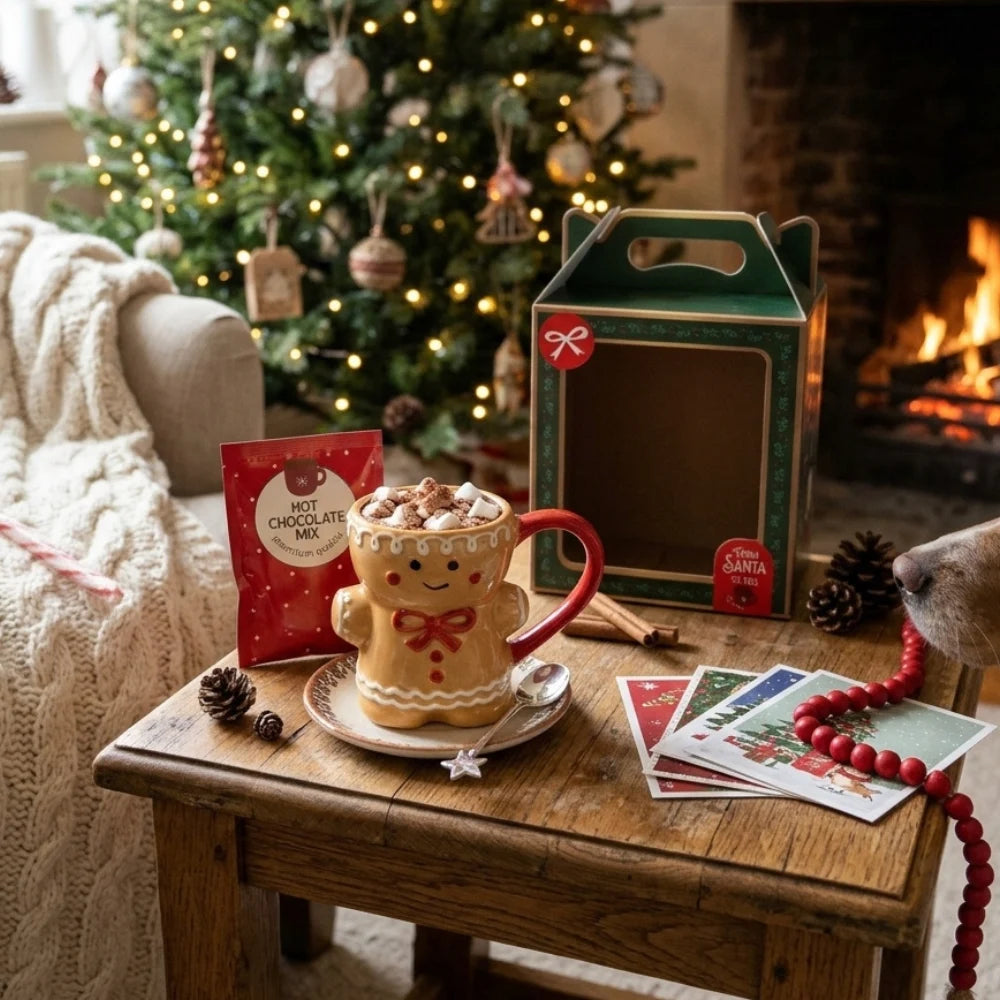 Set tazza natalizia 3D con cioccolata e bastoncino di zucchero