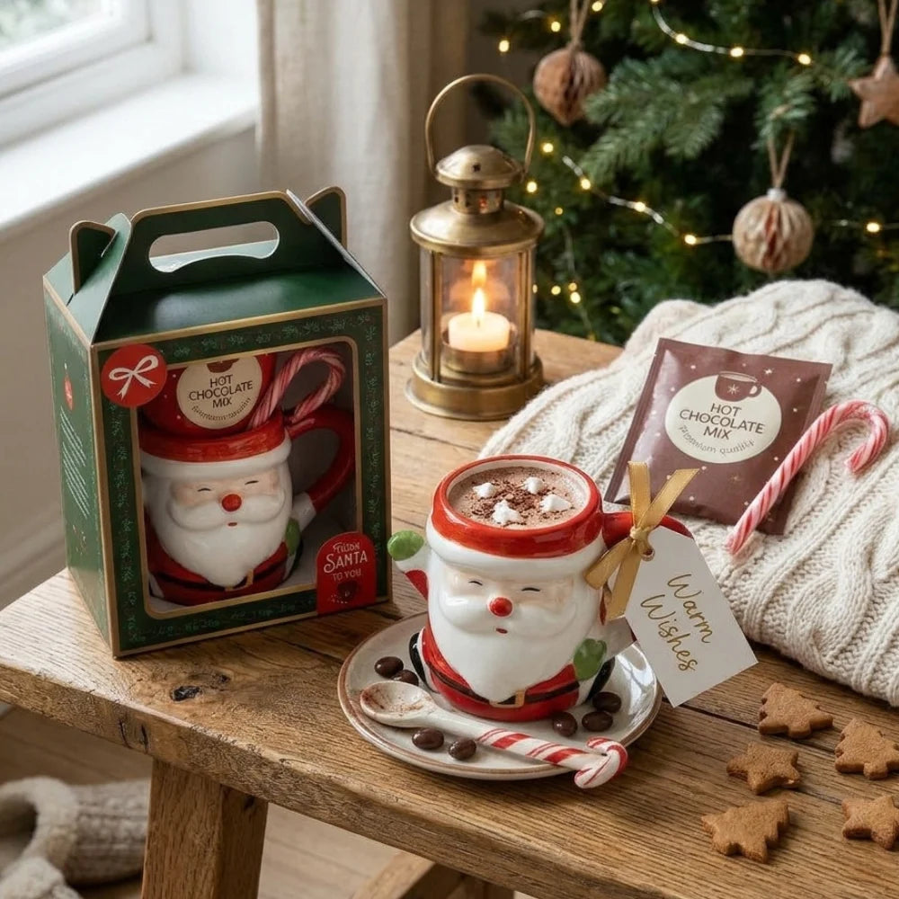 Set tazza natalizia 3D con cioccolata e bastoncino di zucchero