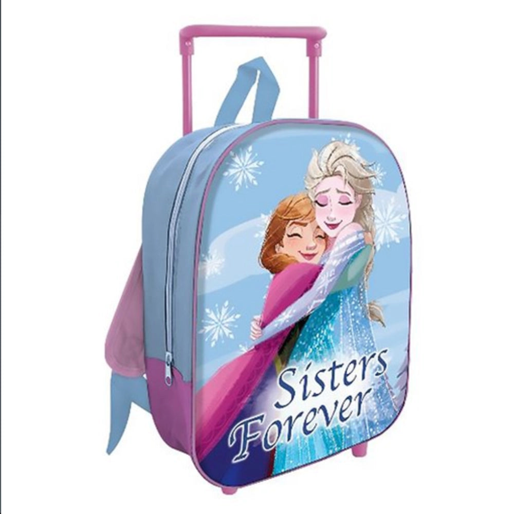 Zaino Trolley Asilo Disney Frozen 28 cm Sisters Forever con manico estensibile e ruote - scuola materna bambina