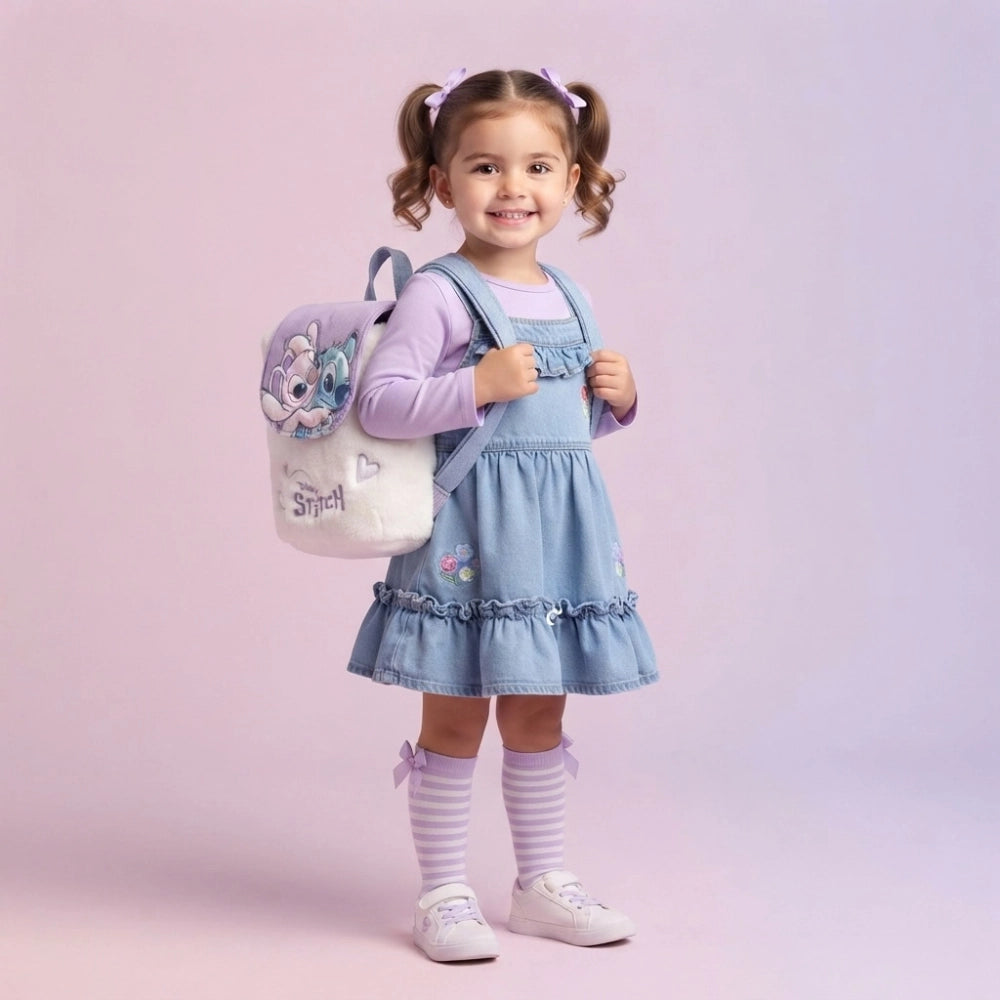 Mini zainetto Stitch peluchoso per bambina con chiusura magnetica e laccio
