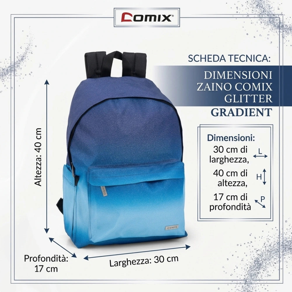 Comix Sfumato Glitter Zaino Americano - Blu e Fuxia