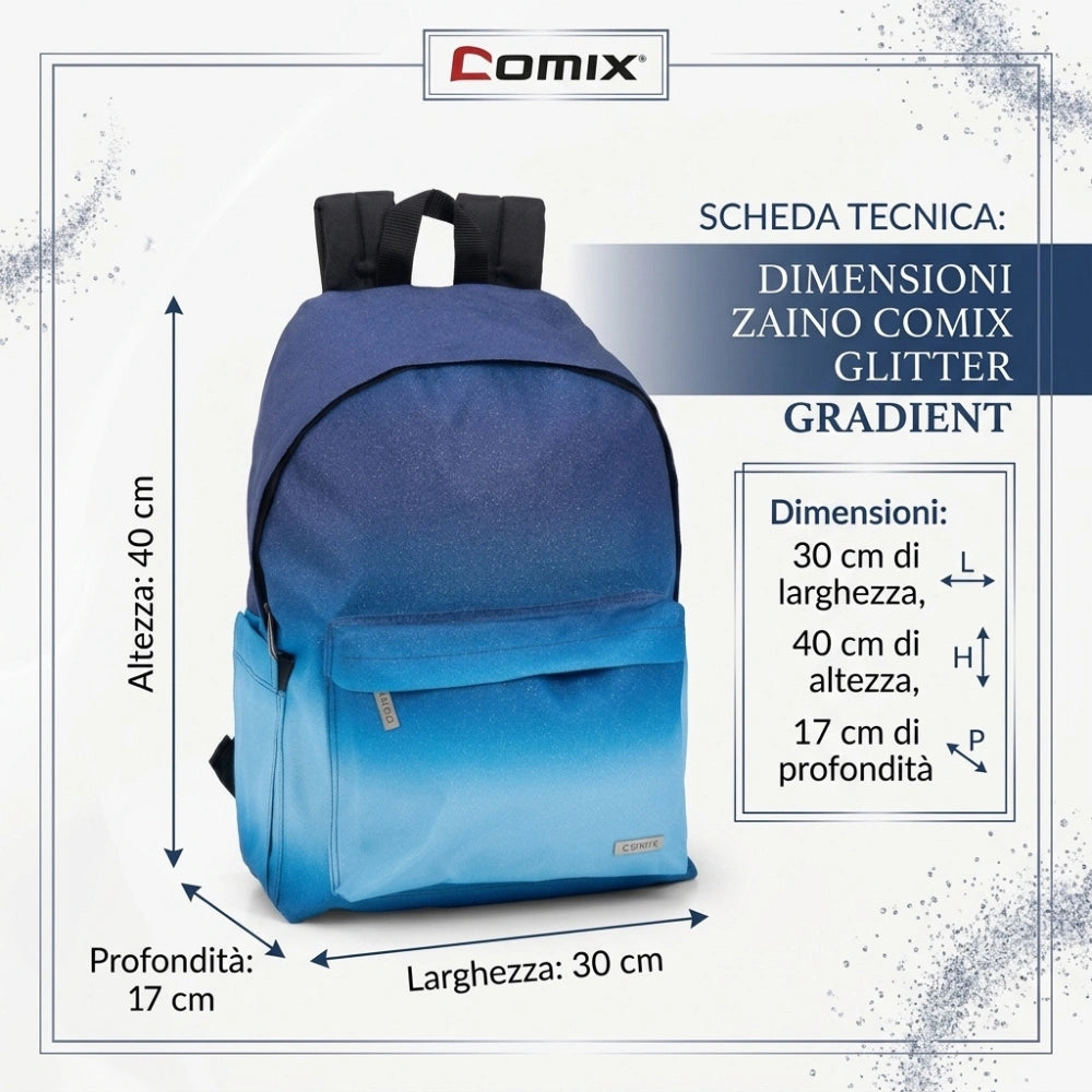 Comix Sfumato Glitter Zaino Americano - Blu e Fuxia