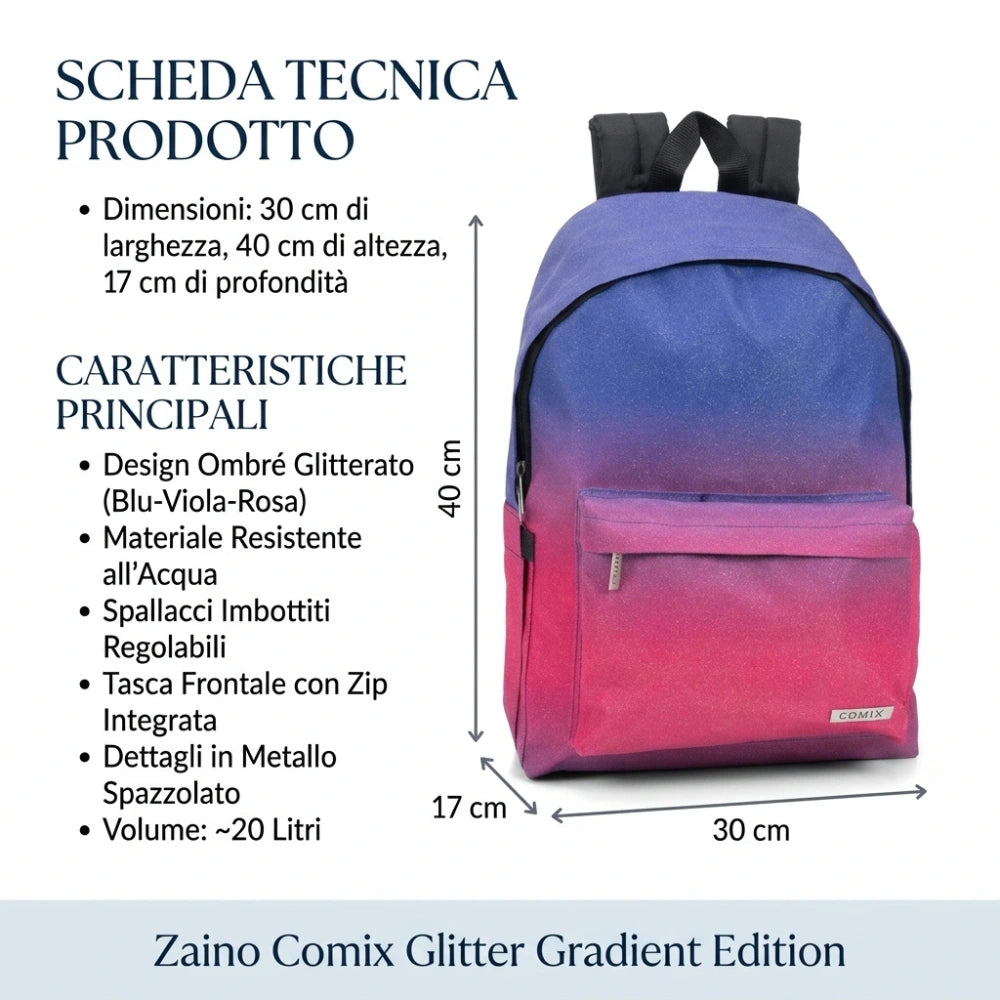Comix Sfumato Glitter Zaino Americano - Blu e Fuxia
