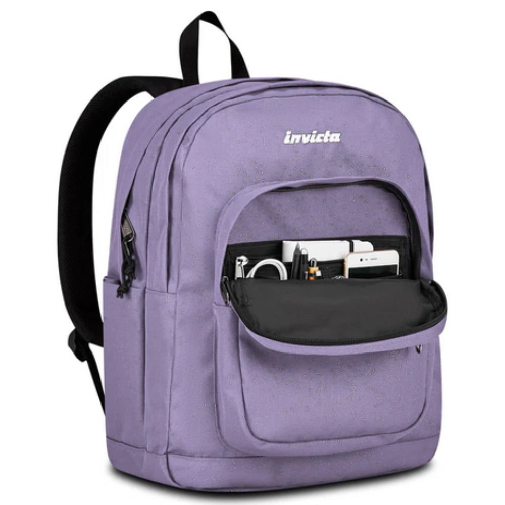 Zaino Invicta Jelek Shine 34L – Glicine Glitterato, Doppio Scomparto e Tasca PC 14"