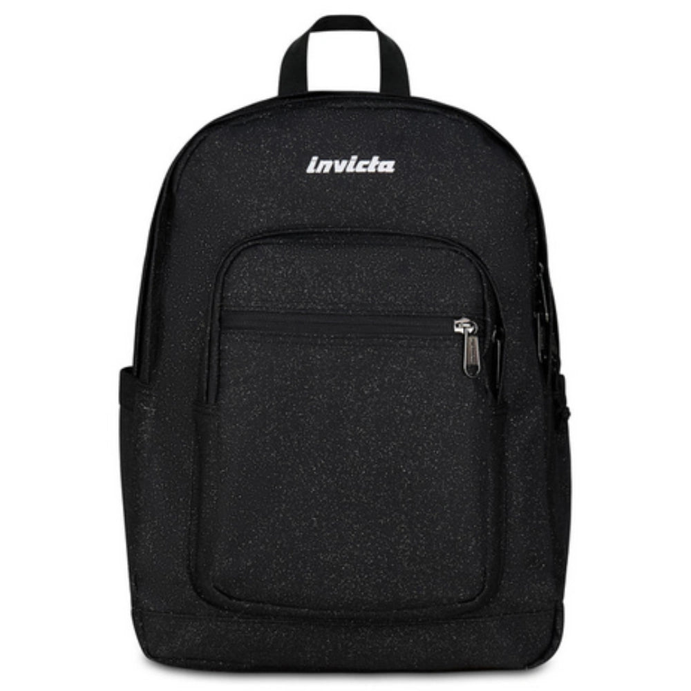 Zaino Invicta Jelek Shine 34L – Glitter Nero, Doppio Scomparto e Tasca PC 14"
