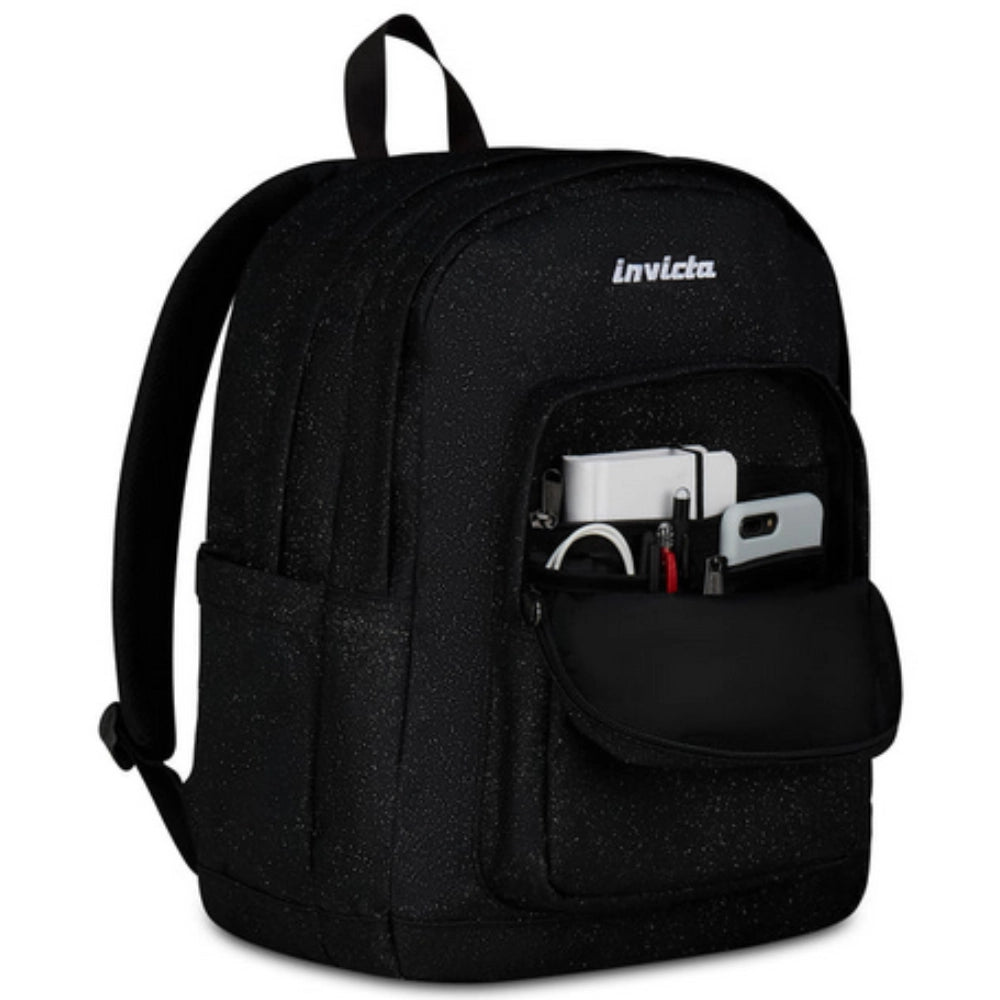Zaino Invicta Jelek Shine 34L – Glitter Nero, Doppio Scomparto e Tasca PC 14"