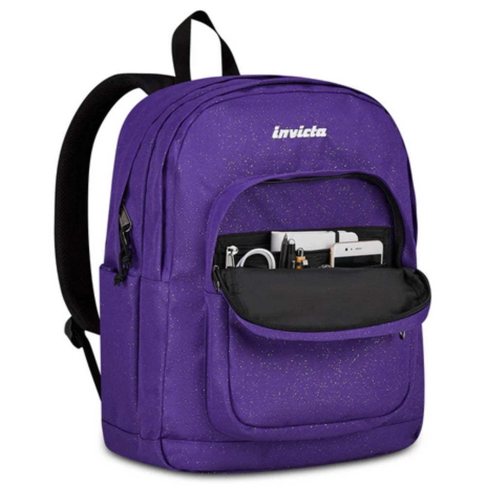 Zaino Invicta Jelek Shine 34L – Glitter Viola, Doppio Scomparto e Tasca PC 14"