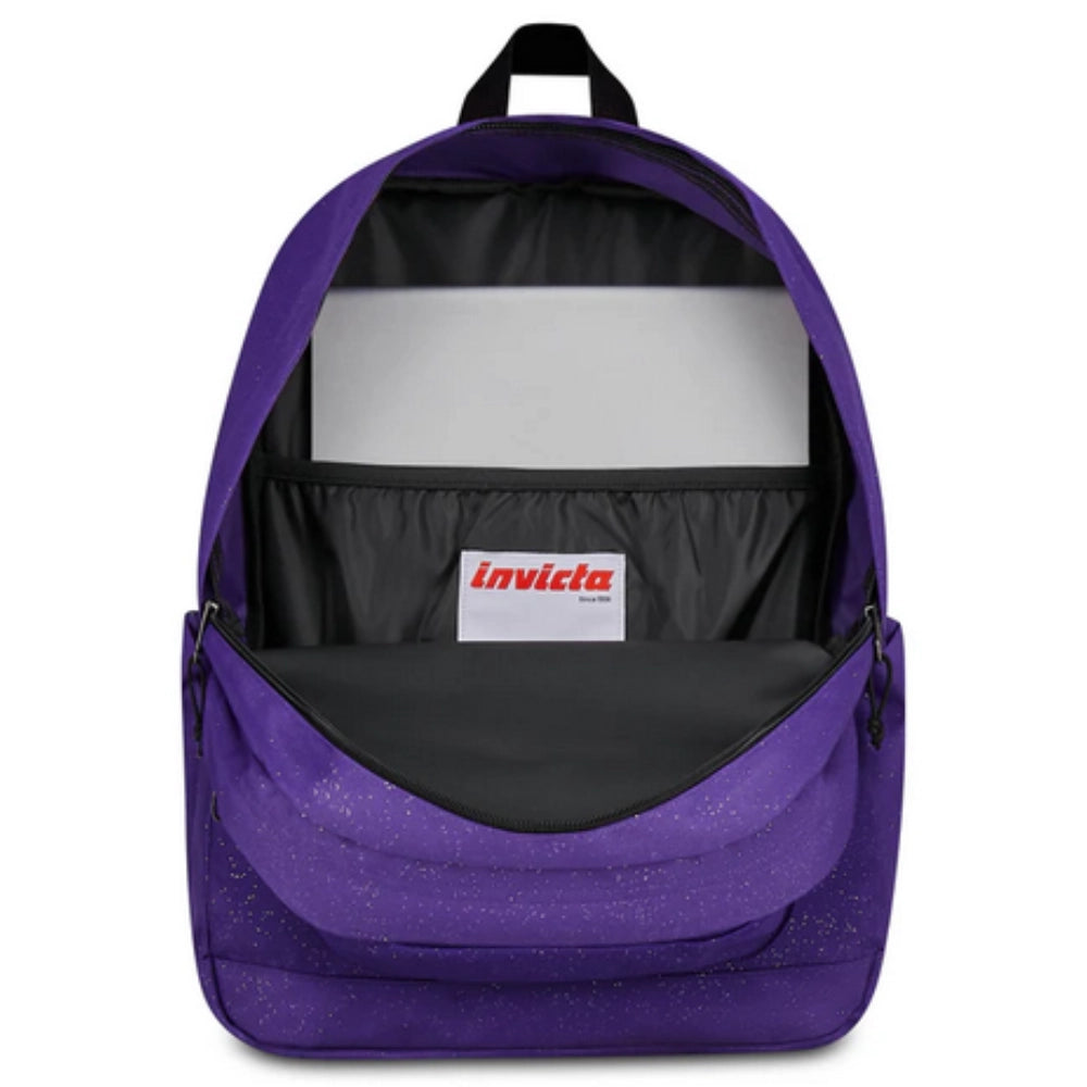 Zaino Invicta Jelek Shine 34L – Glitter Viola, Doppio Scomparto e Tasca PC 14"