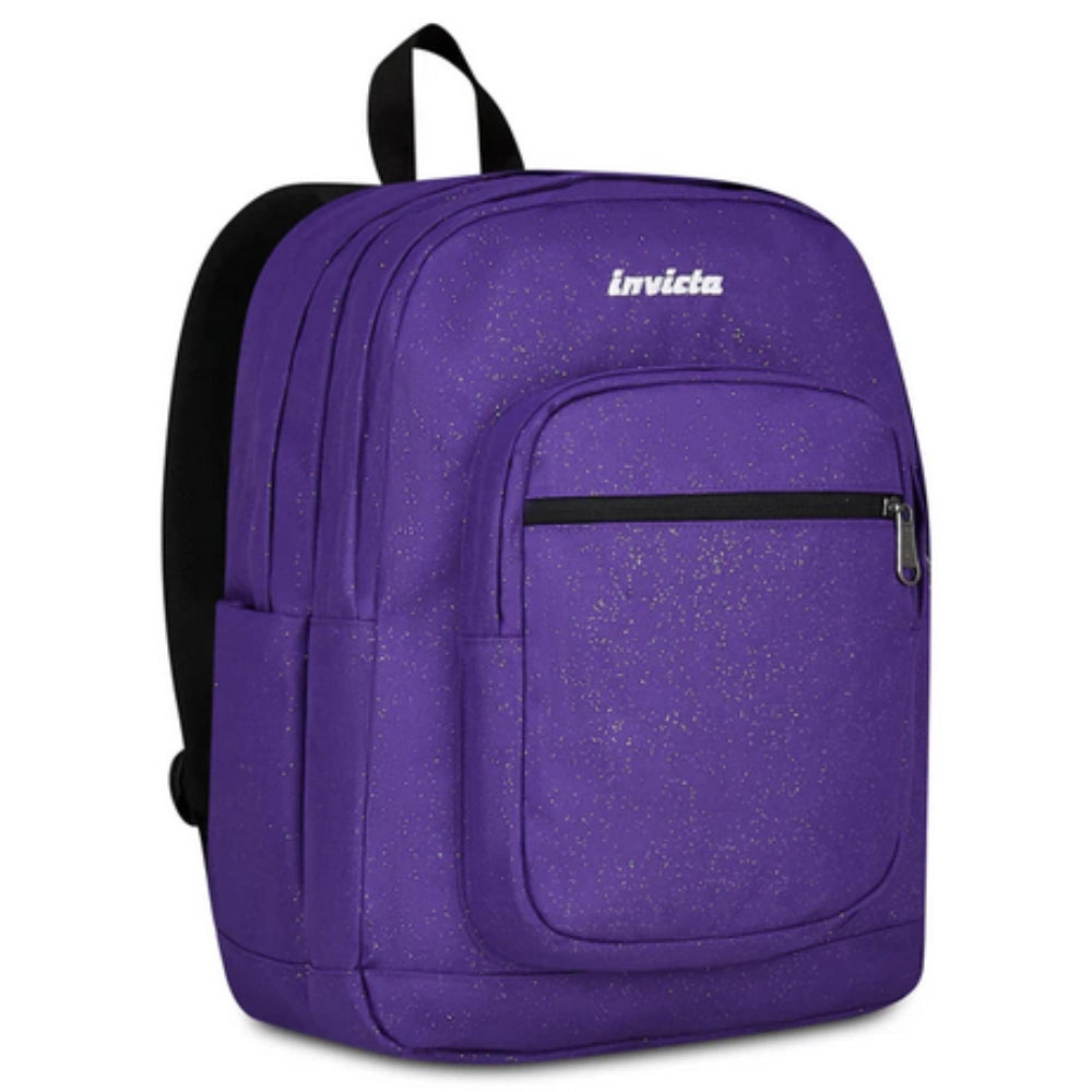 Zaino Invicta Jelek Shine 34L – Glitter Viola, Doppio Scomparto e Tasca PC 14"