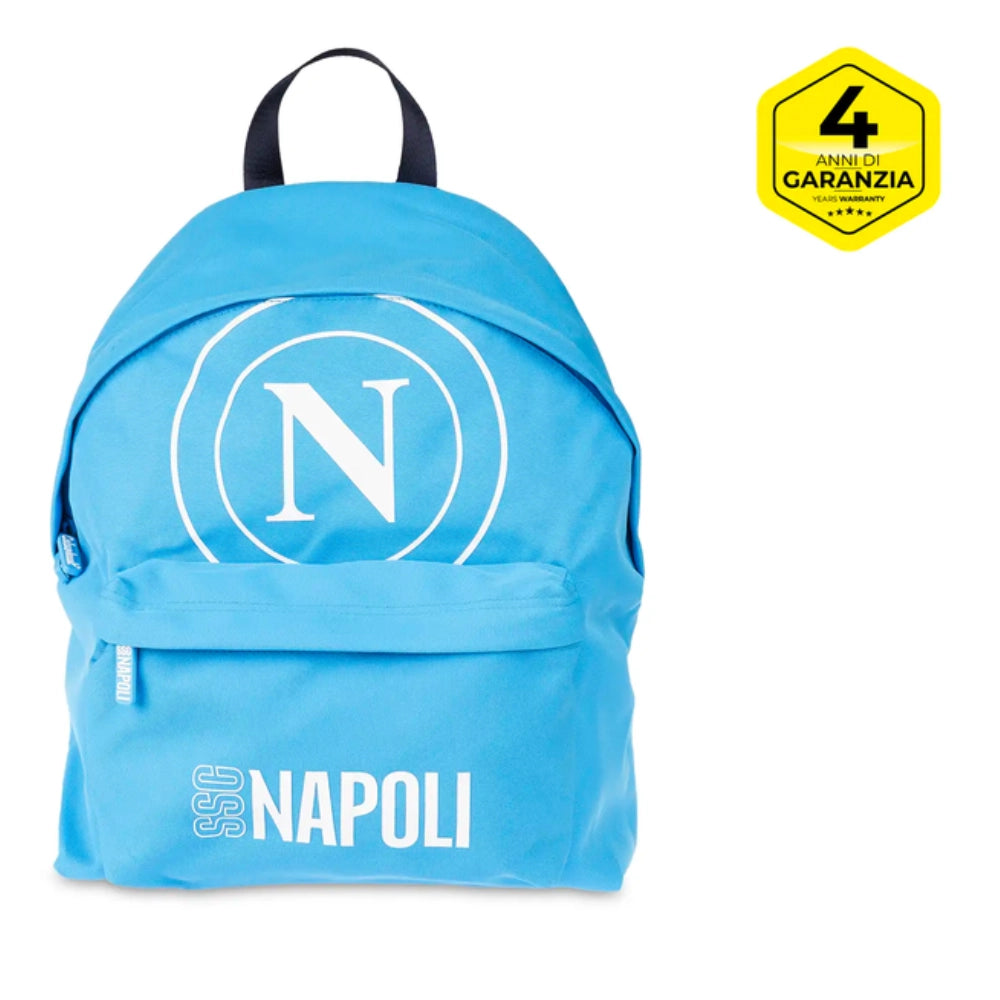 Zaino SSC Napoli azzurro Colourbook vista frontale con logo N e scritta SSC Napoli in rilievo
